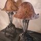 Pair of art nouveau wrought iron lamps with marbled glass paste 42x25