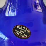 Corolle shaped vase in blown Art glass/Arte Murano Kristall Mery. Cobalt blue on a silver metal-look floral base. Dim 26 x 14 cm