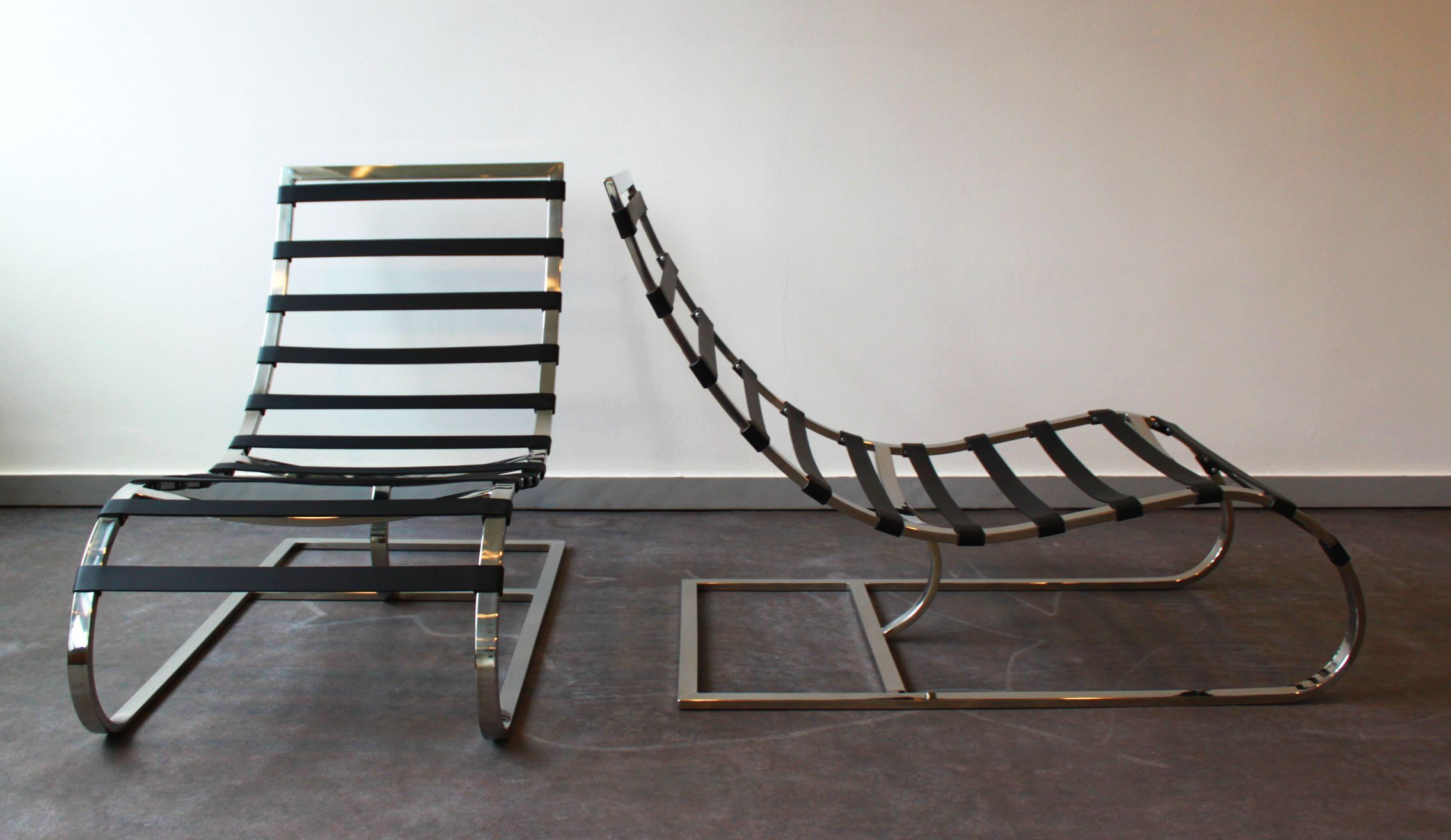 Metal and leather long chair 1970