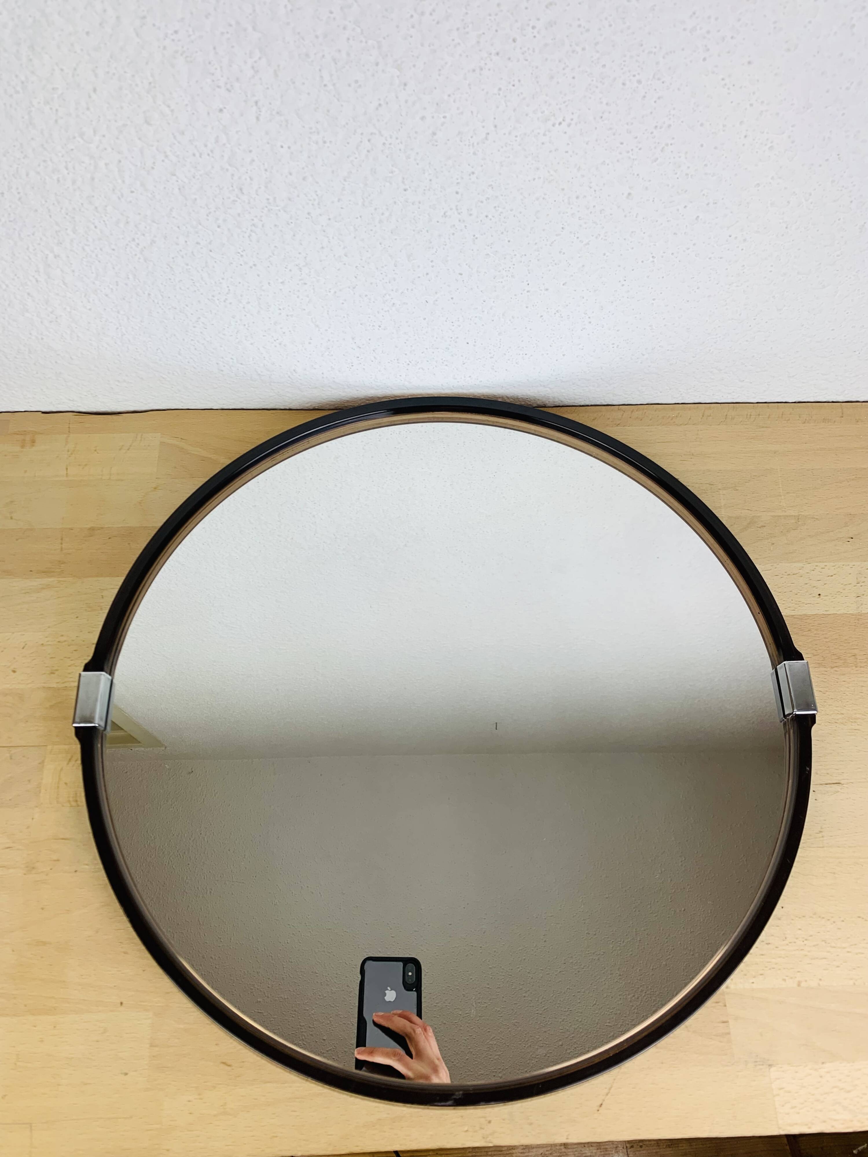 Miroir rond cerclage ambré années 70 vintage