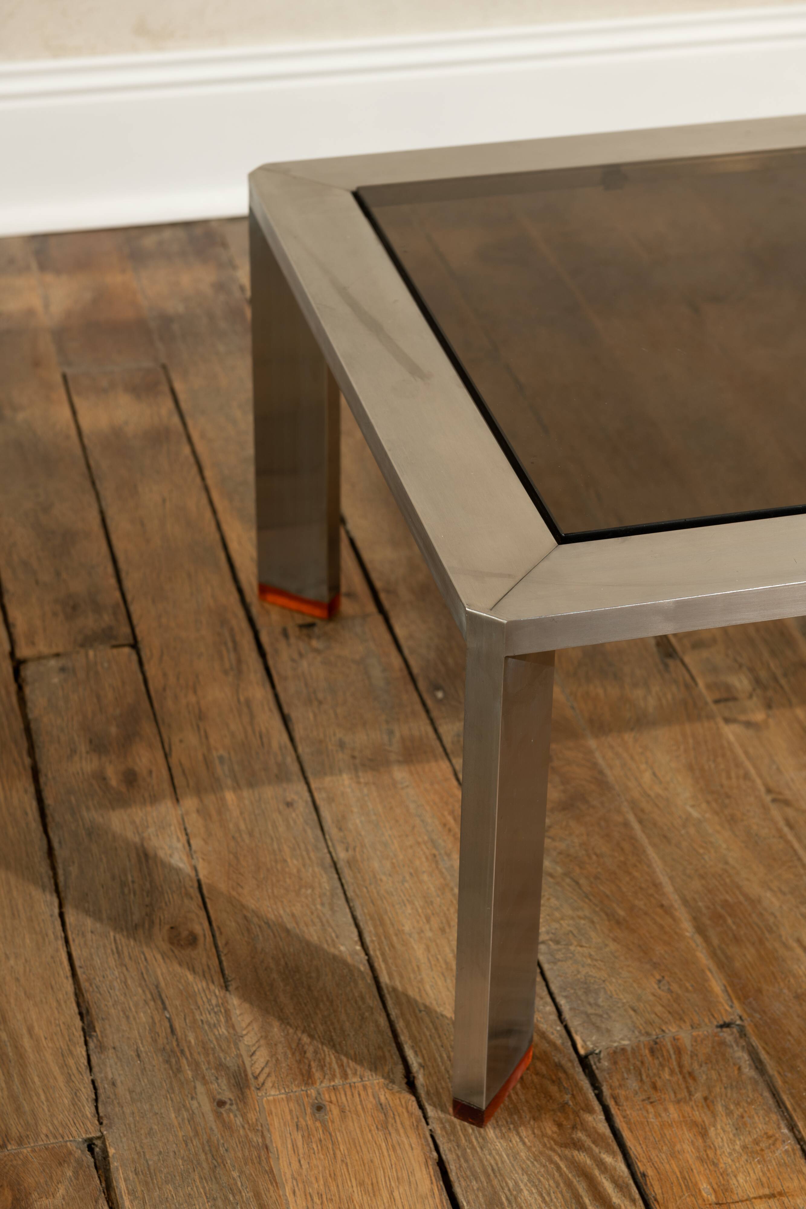 Work from the 70s Metal and smoked glass coffee table