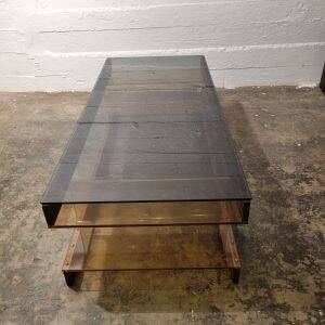 Rectangular smoked acrylic coffee table 1970s | Mid-century modern design furniture