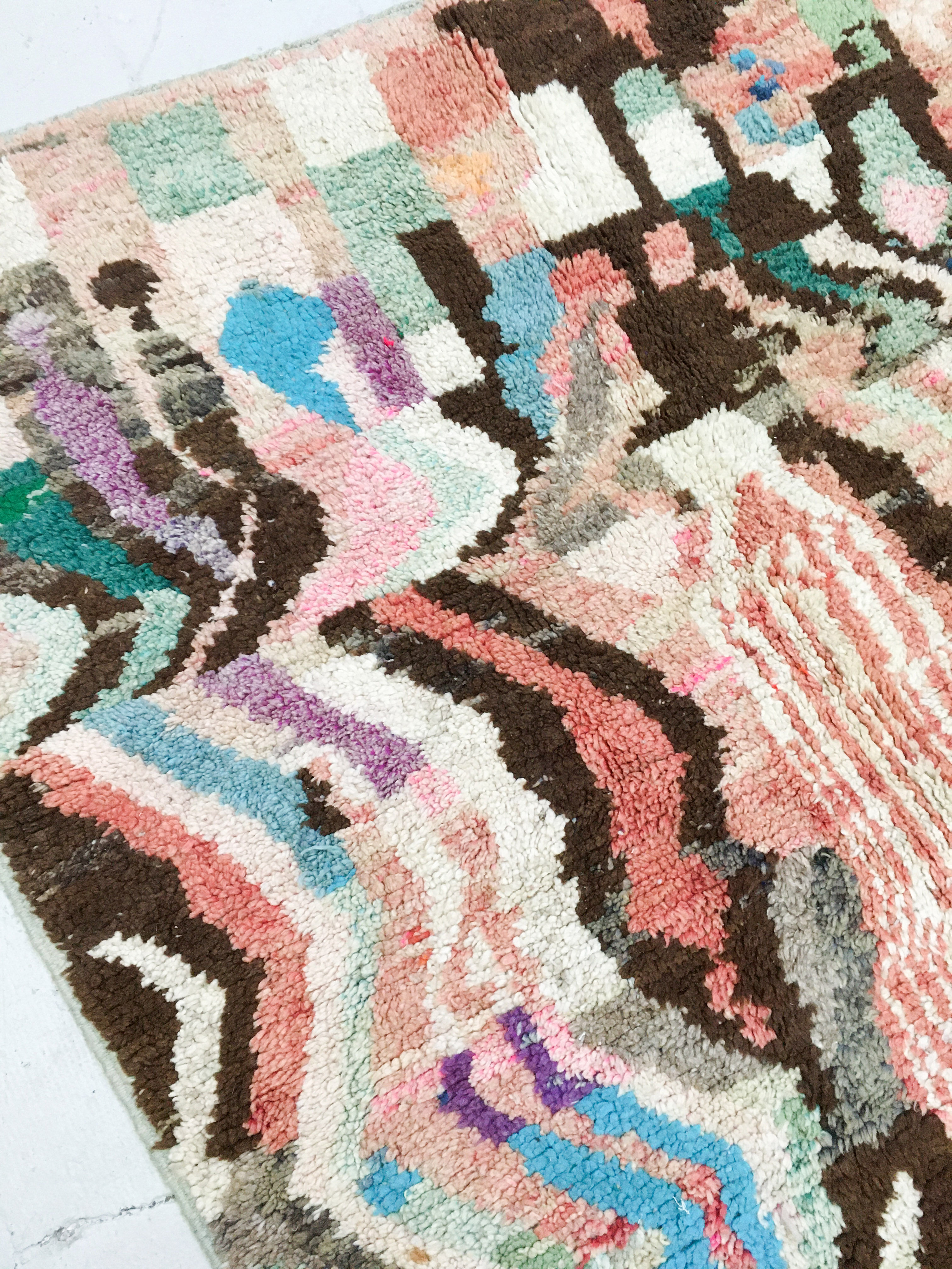 Moroccan Berber rug Boujaad ecru with colorful patterns 267x162cm