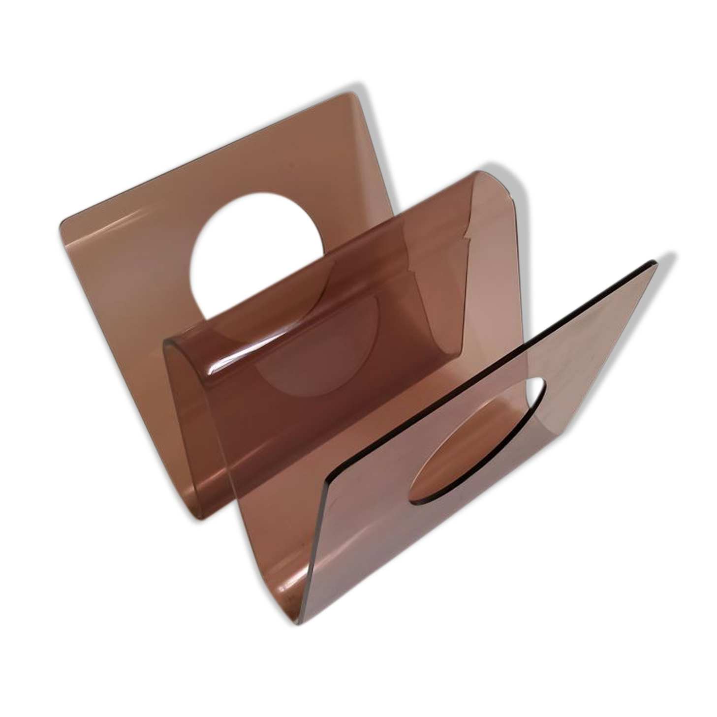 Smoked plexiglas magazine holder 70s