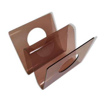 Smoked plexiglas magazine holder 70s
