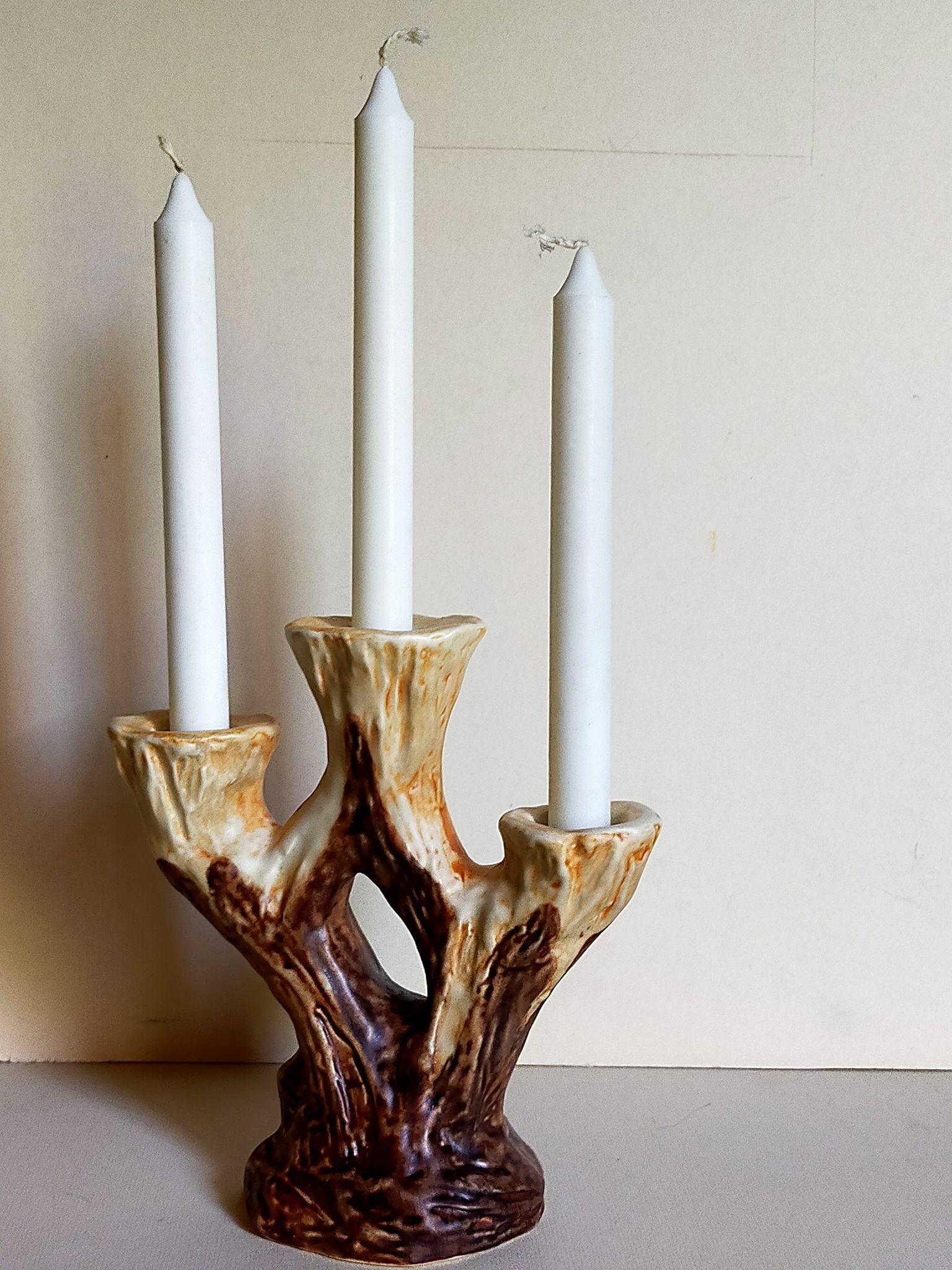 Bougeoir céramique faux-bois années 50