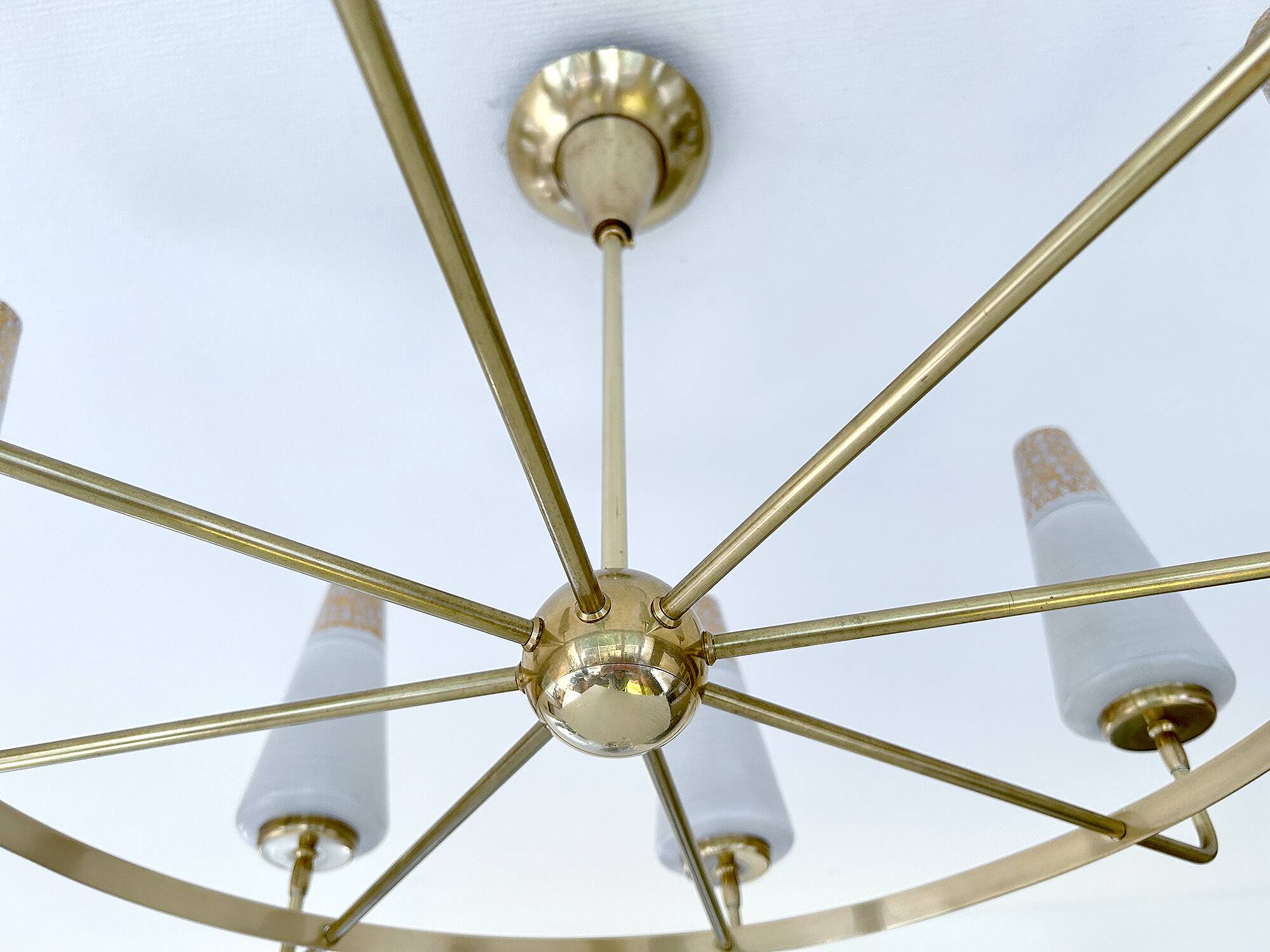 Large Vintage Italian Pendant Light, 1950s, Brass Glass