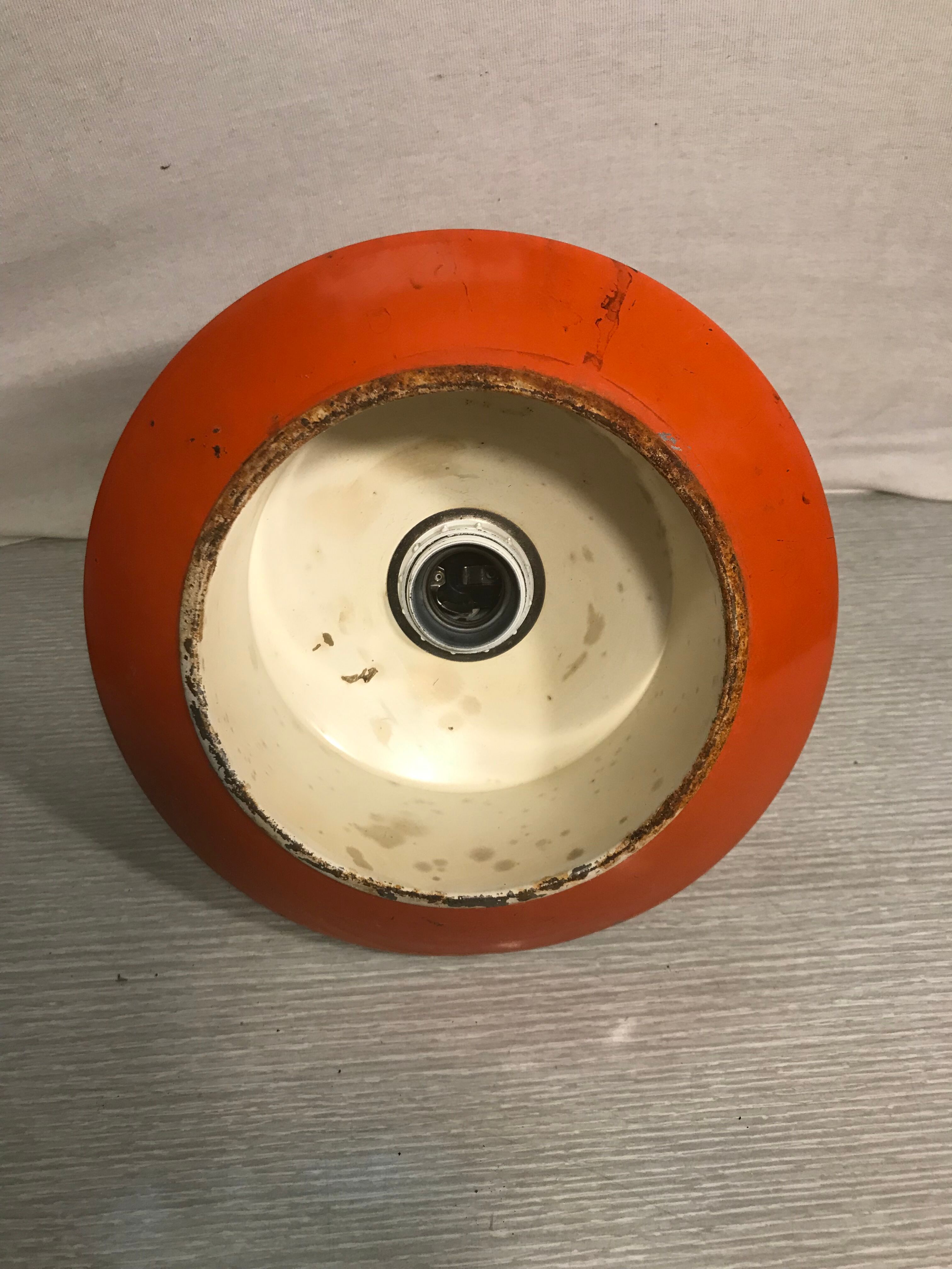 Old hanging UFO Saucer Metal Orange - Chrome Tube 70S Vintage