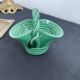 Vintage, woven basket, green, glazed earthenware, grooves, stylized, décor, French decoration, Fran