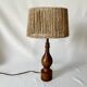 Philippe Capelle vintage 1970s table lamp in turned wood with rope shade