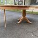 Extendable round dining table with central leg, renovated in raw oak, 210cm