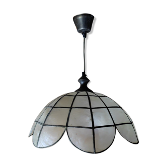 Hanging lamp in mother-of-pearl & brass