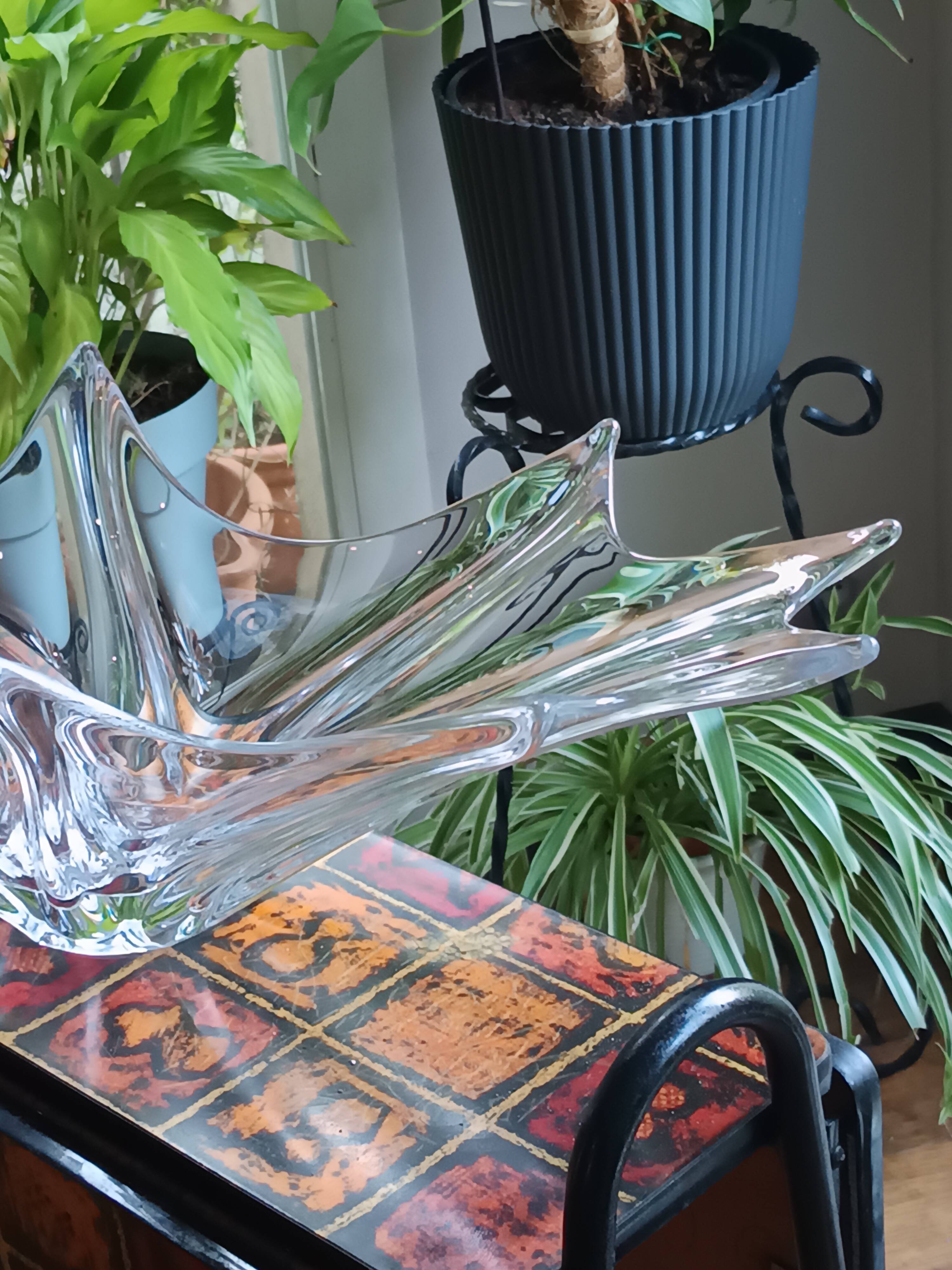 Large crystal fruit bowl signed daum