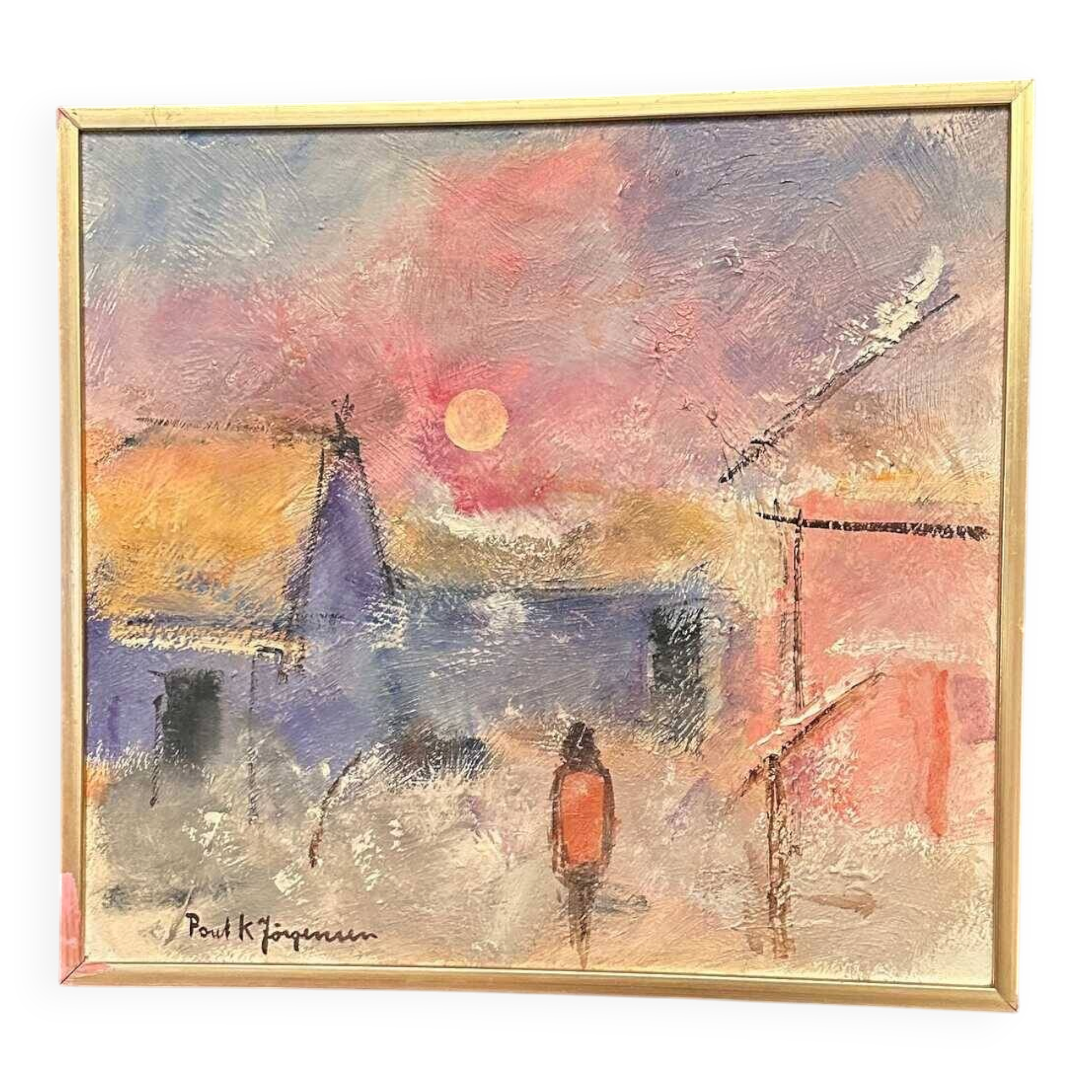 Original Swedish Oil on Panel – “Figure in Landscape” by Poul K. Jörgensen