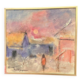 Huile sur panneau d'origine suédoise – « Figure dans le paysage » par Poul K. Jörgensen
