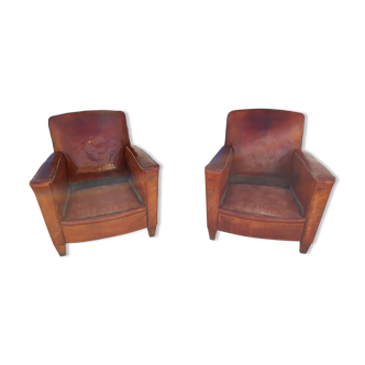 Pair of leather club chairs 30/40s