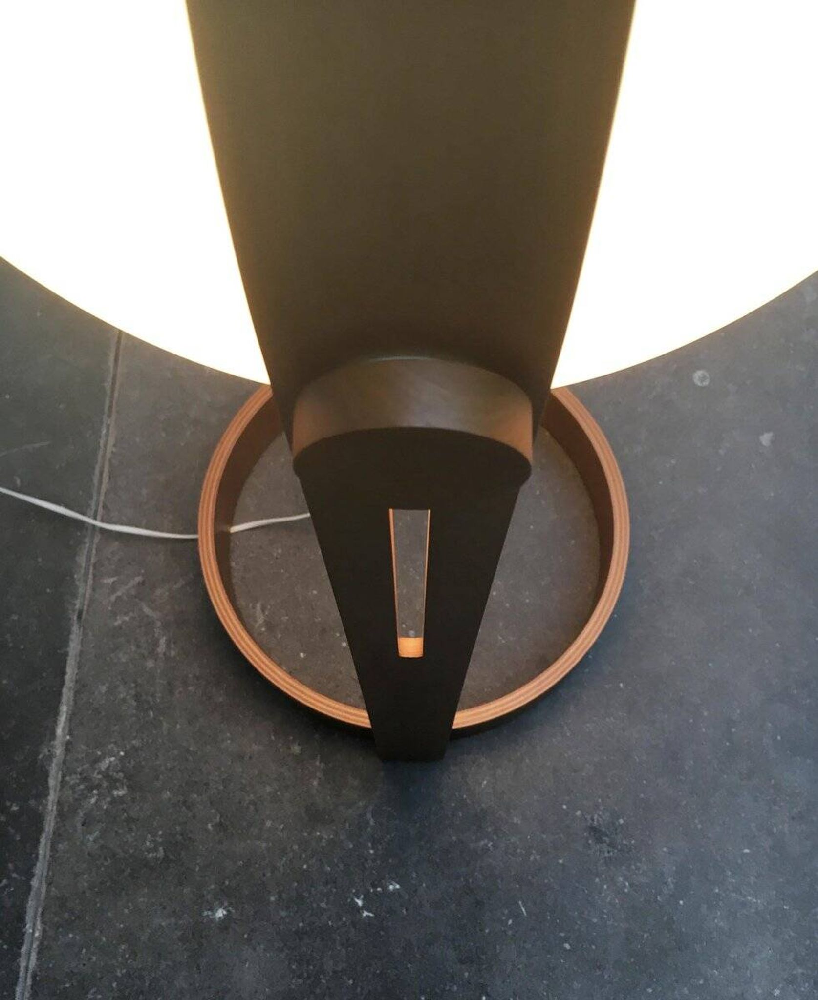 Swiss space-style floor lamp made of plastic and plywood from the 1960s.