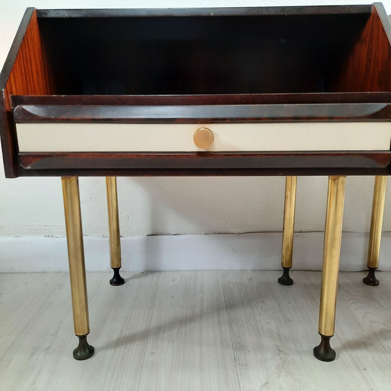 Dresser / chest of drawers and bedside tables - 1960s - faux leather brass