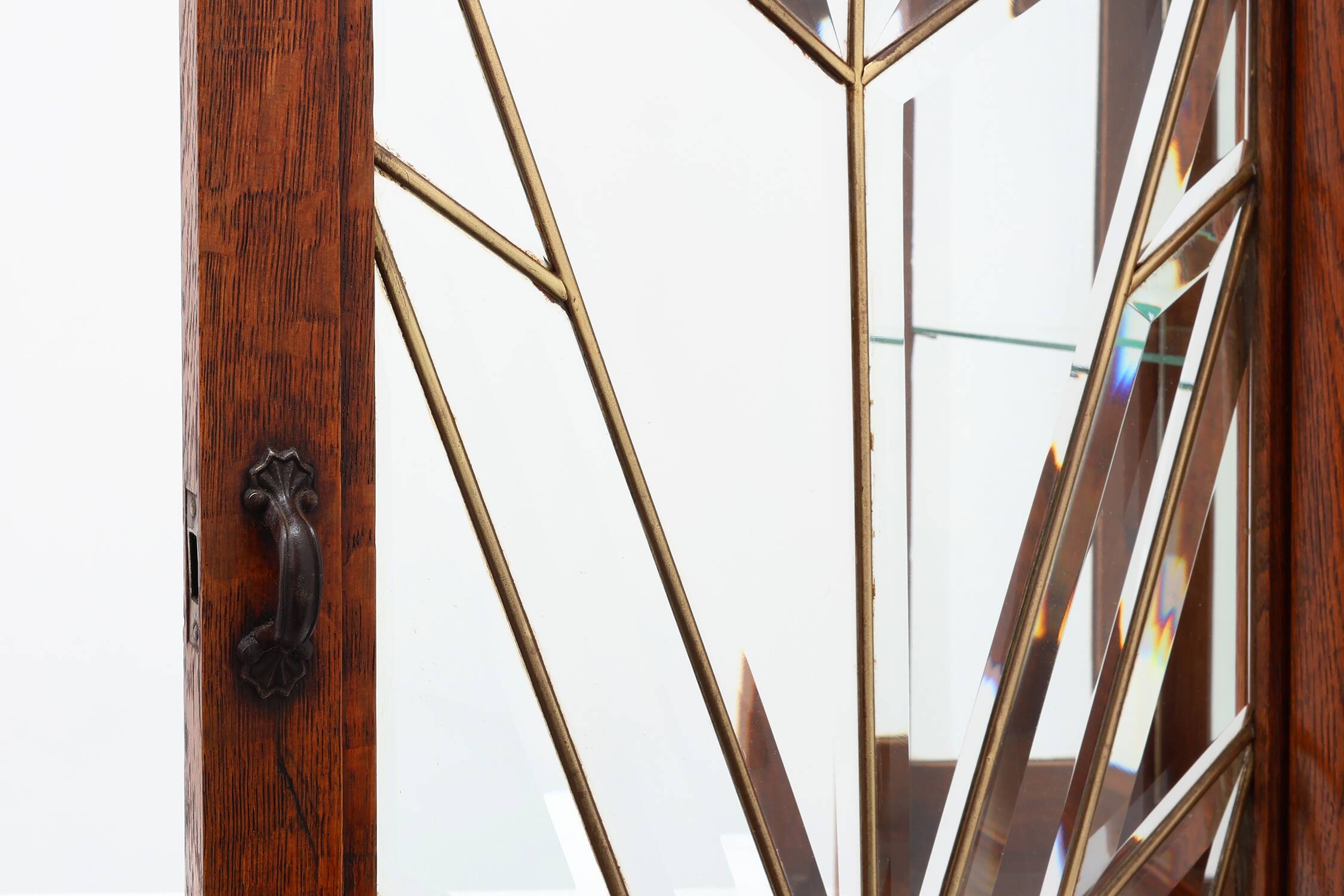 French Art Deco Oak Cabinet with Beveled Leaded Glass, ca. 1920