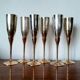 6 champagne flutes in brass and silver plated metal 1970