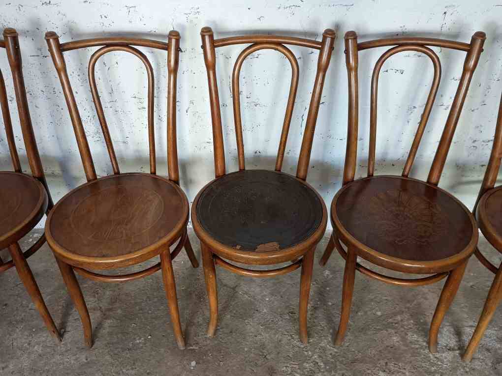 7 piroengraved bistro chairs from the beginning of the 20th century Fischel Baumann Luterma