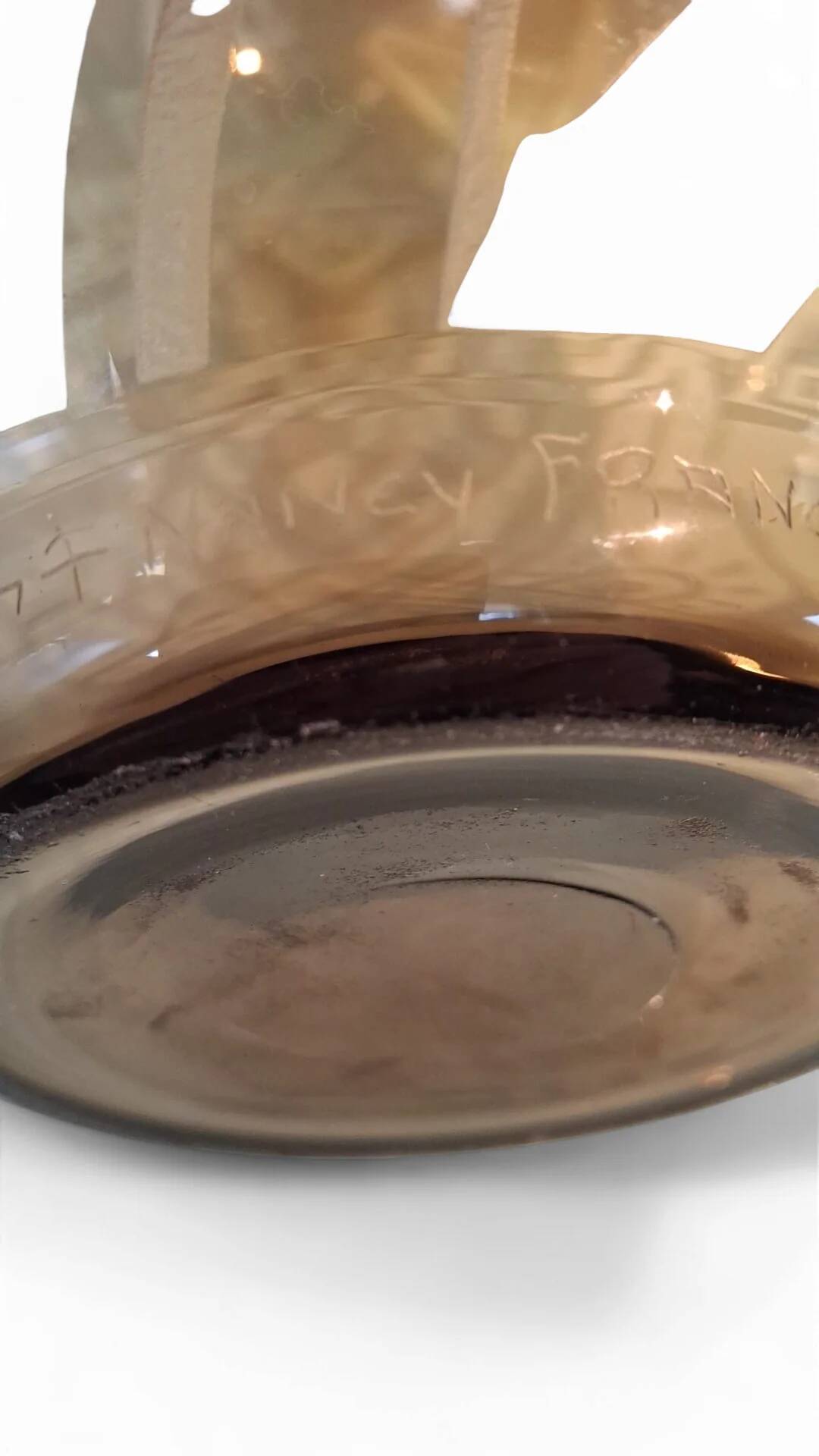 Art Deco vase in acid-etched smoked geometric glass by Daum Nancy France