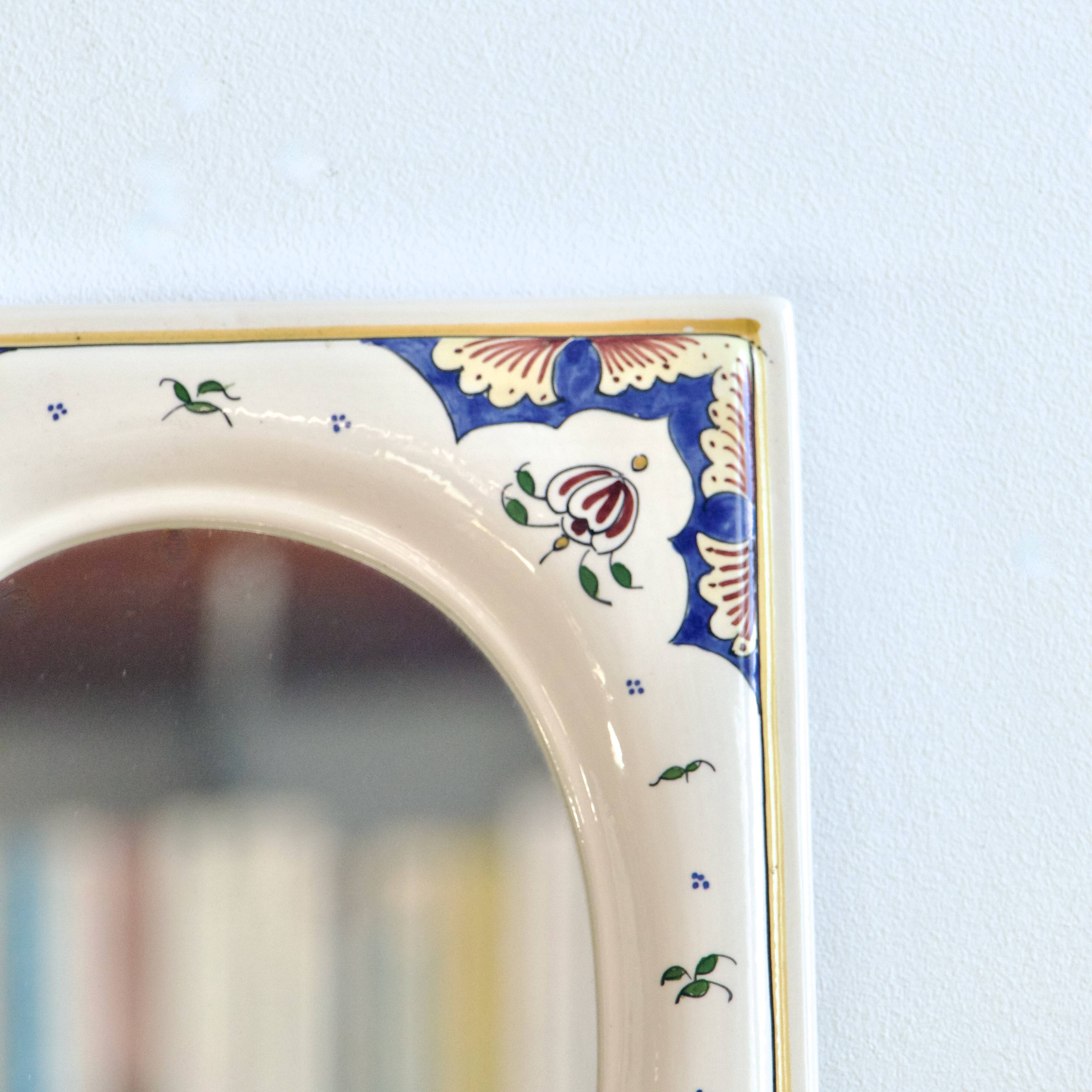 Hand painted ceramic mirror from Desvres