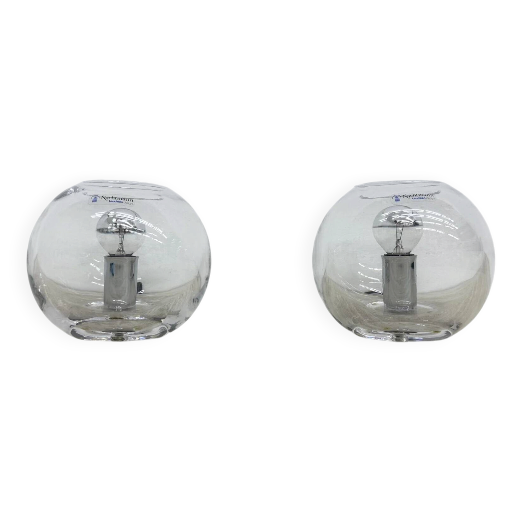 Pair of Nachtmann Leuchten design sphere crystal table lamps, 1970s