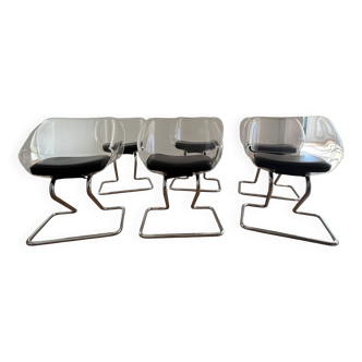 Fauteuils Plexiglas assise cuir Harvey Guzzini