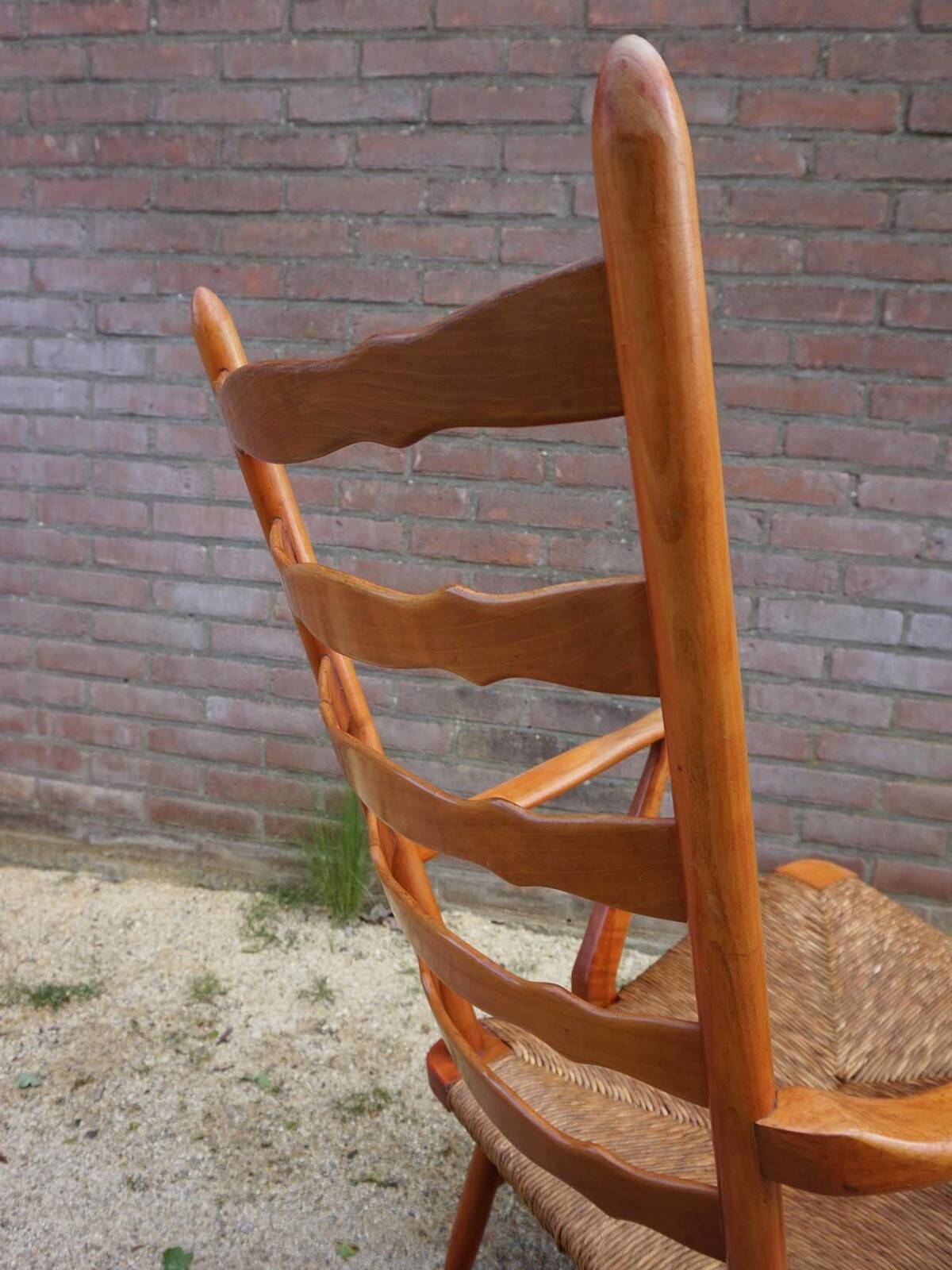 Fauteuil à dossier haut en osier des années 50 néerlandais par De Ster Gelderland