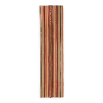 Vintage Turkish Hand-Knotted Wool Cotton Red Kilim Runner Rug 53x220