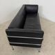 Old 3-seater sofa in tubular and black leather by Kébé, Denmark 1970s