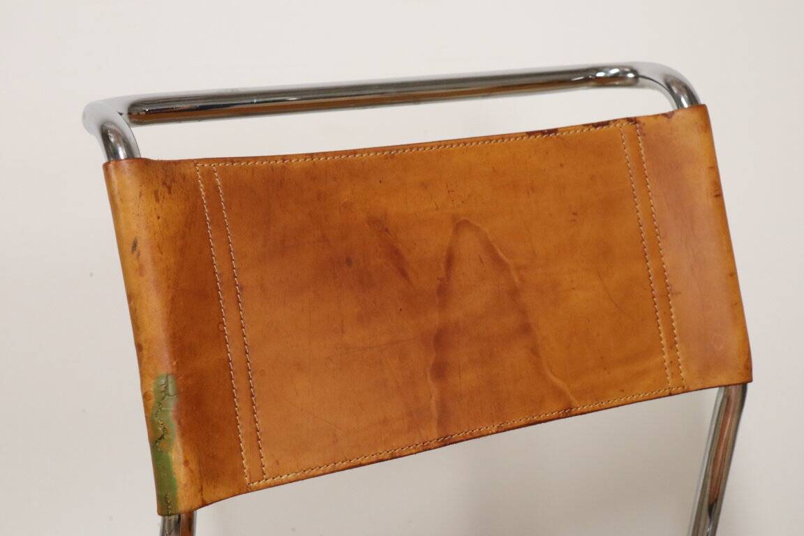 Set of 4 vintage leather and chrome metal chairs, 1970