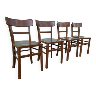 lot de 4 chaise de bistrot en bois - marron - Année 1950 - 60