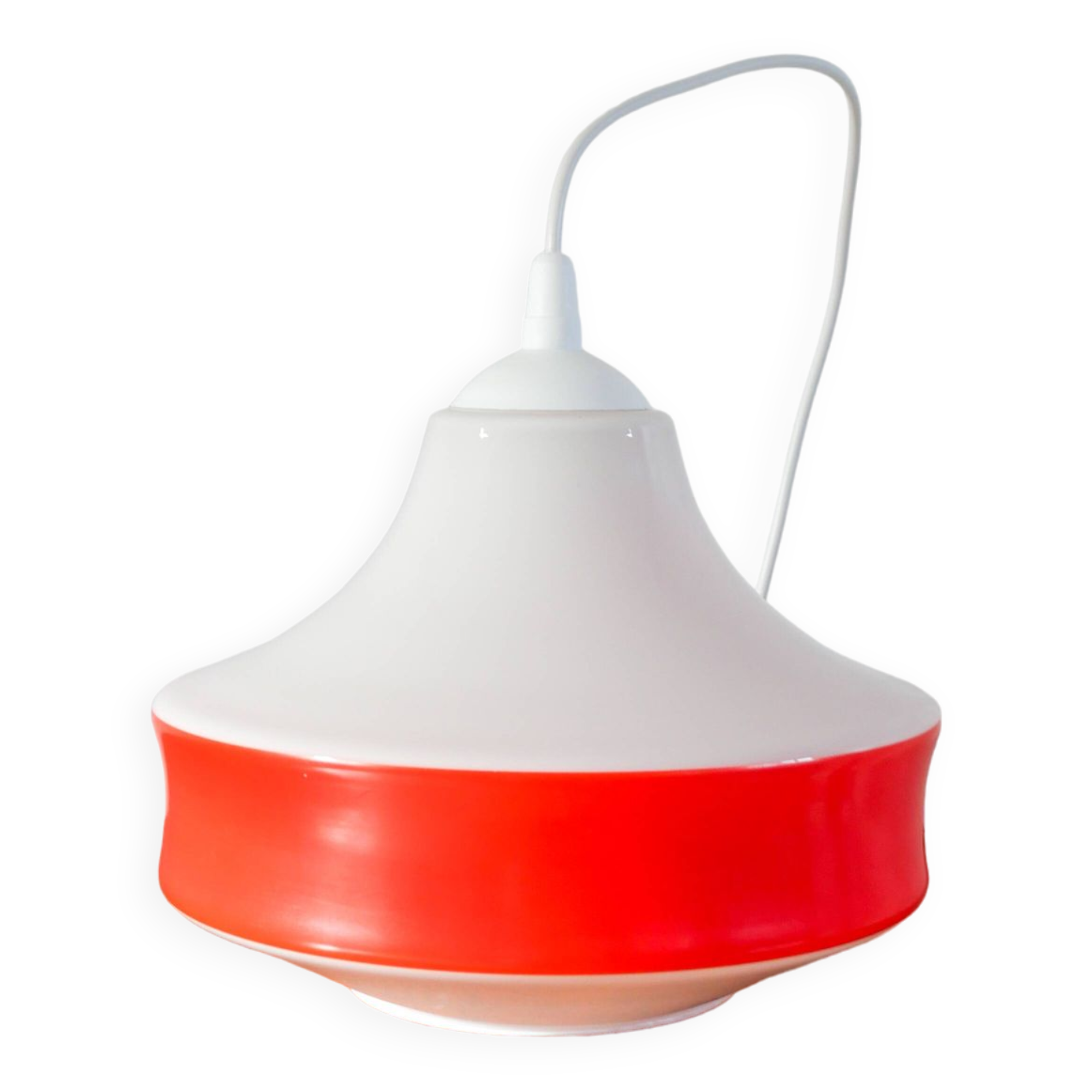 Suspension en opaline bicolore orange / rouge et blanc Design 1970