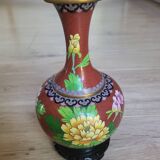 Vase chinoise inclusions, laiton avec support