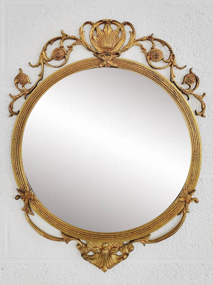 Miroir Médaillon Rond en Laiton, 1950s