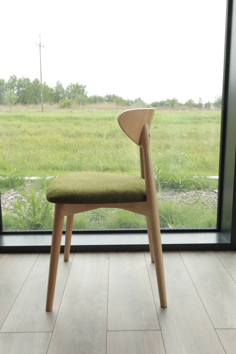 Natural Dining Chair with green upholstery, new modern design vintage style