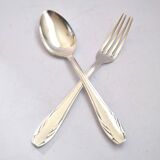 Vintage gulden cutlery in silver metal - fork + modernist spoon 1940/1950