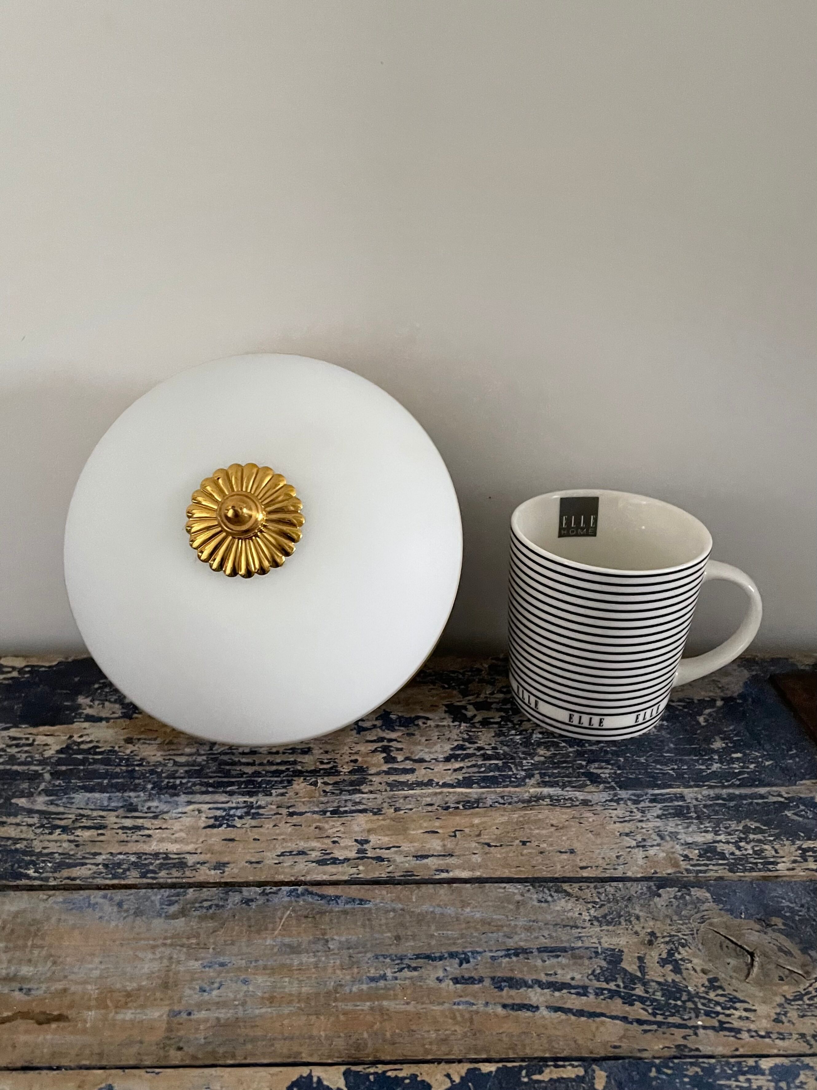 Art deco wall lamp or ceiling lamp in brass and white opaline