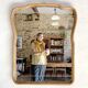Art nouveau mirror, curved wooden frame and chiseled glass