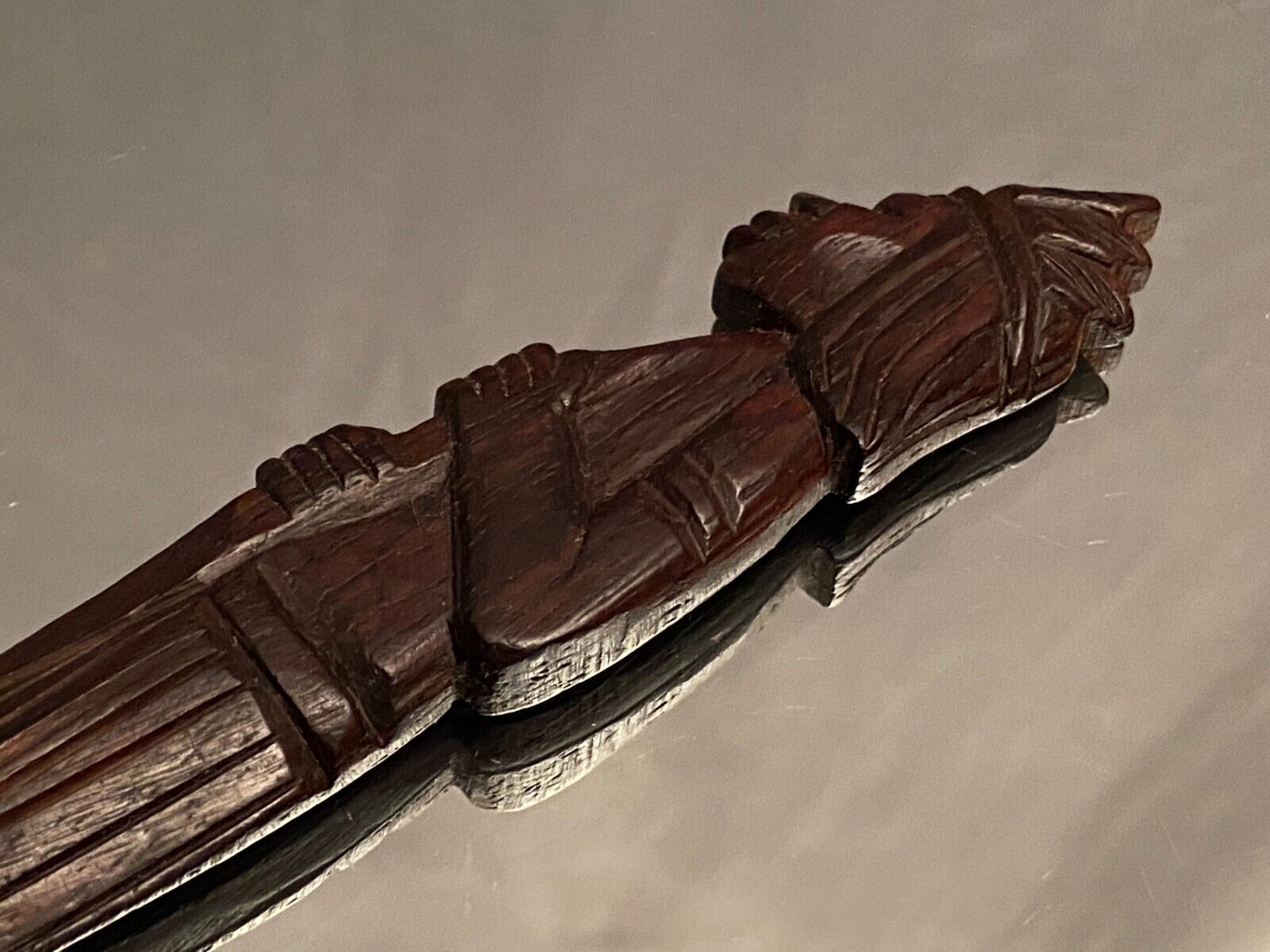 Solid wood letter opener carved profile of Amazonian Indian Brazil Vargas 1940