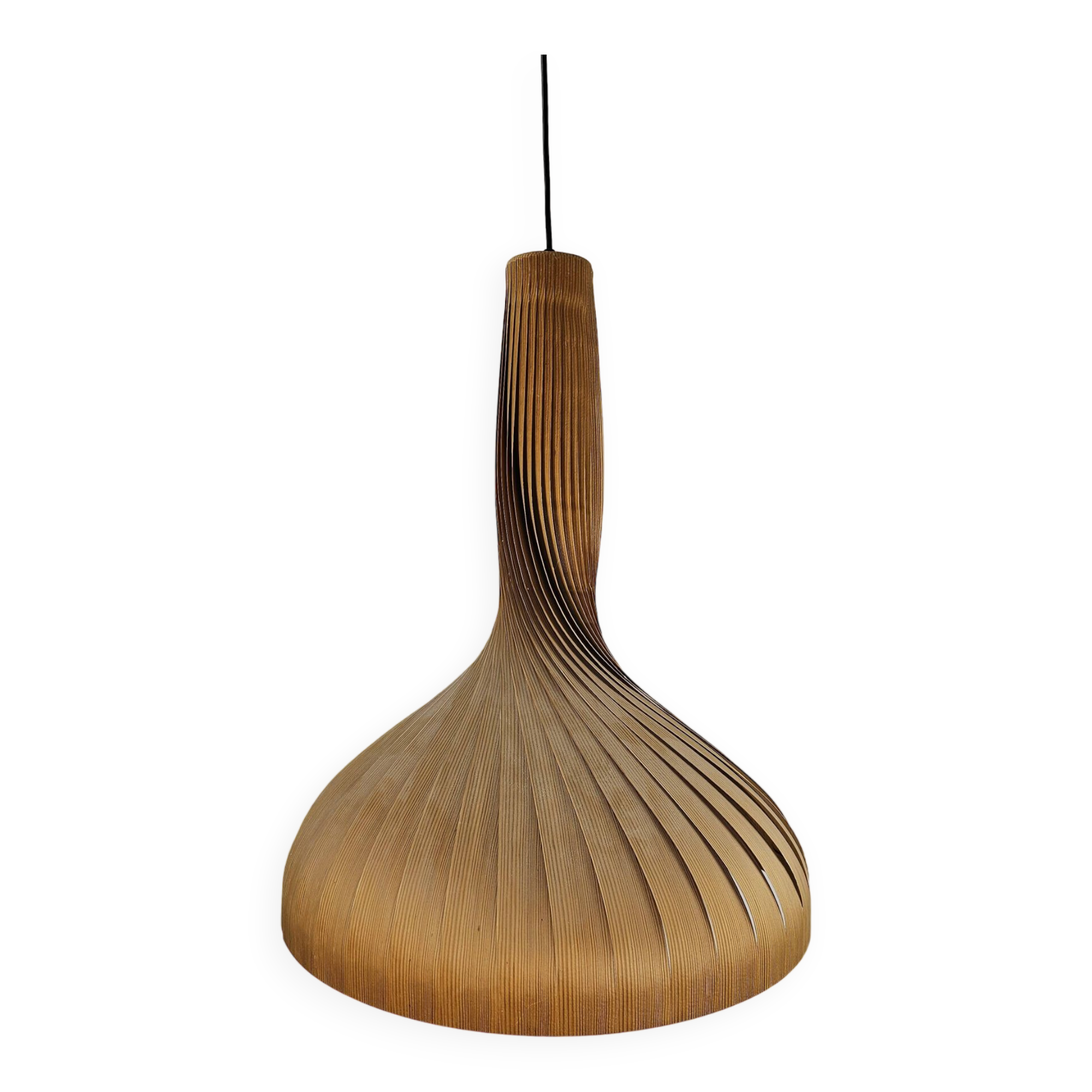Large vintage hanging lamp veneer wood Hans Agne Jacobsson