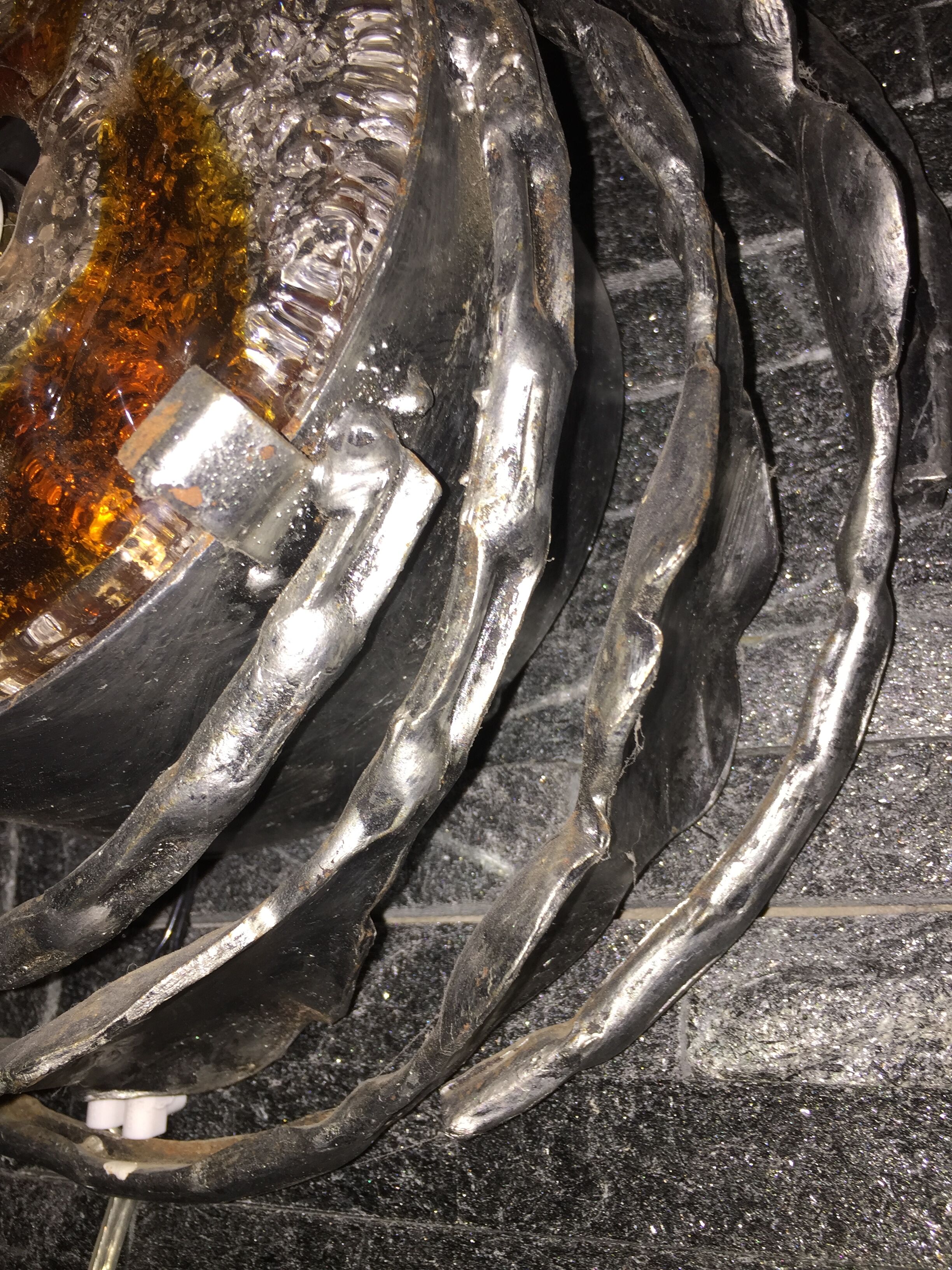 Brutalist glass and iron wall lamp with socket