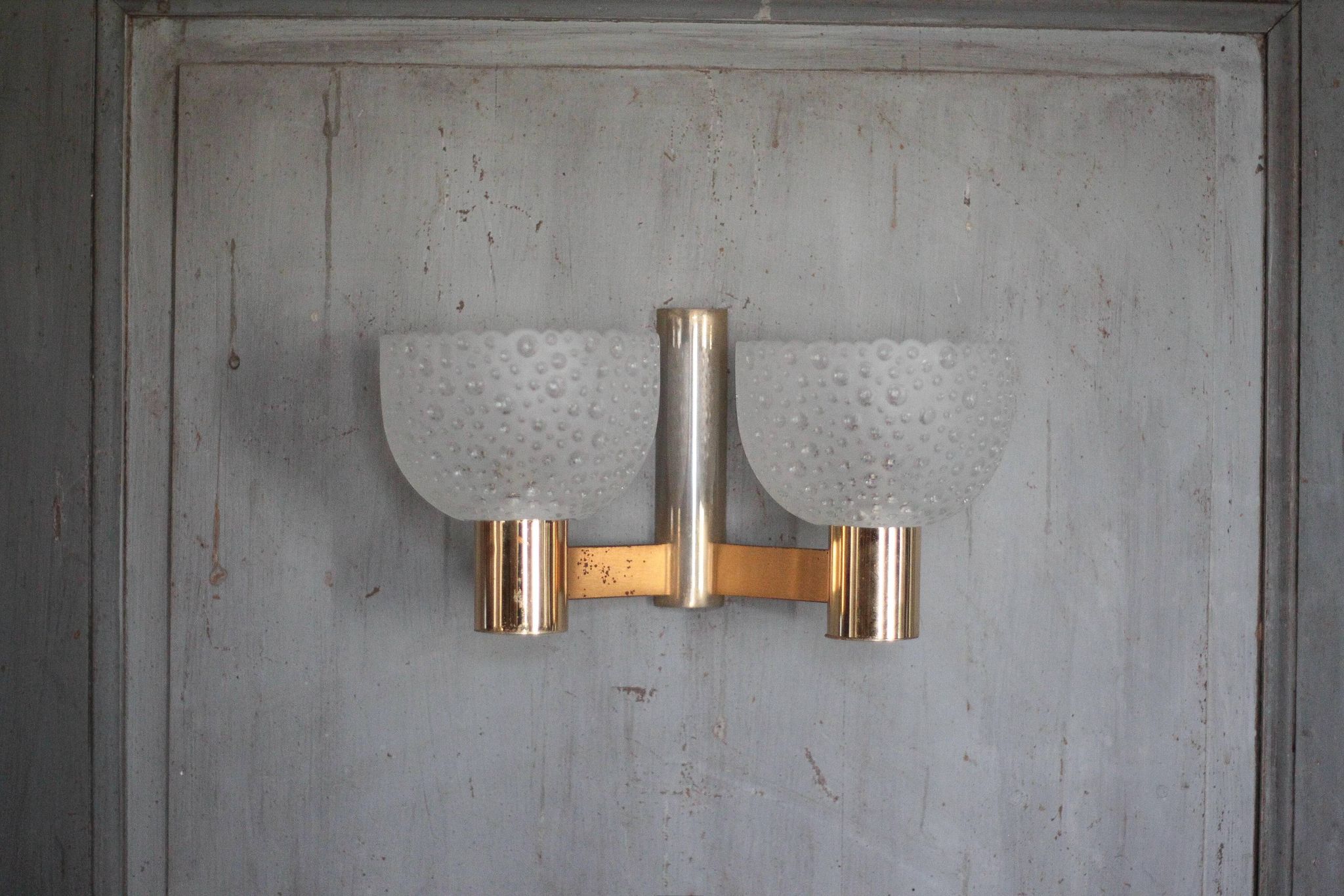 vintage wall light, golden metal and bubbled glass wall sconce, lighting, decor