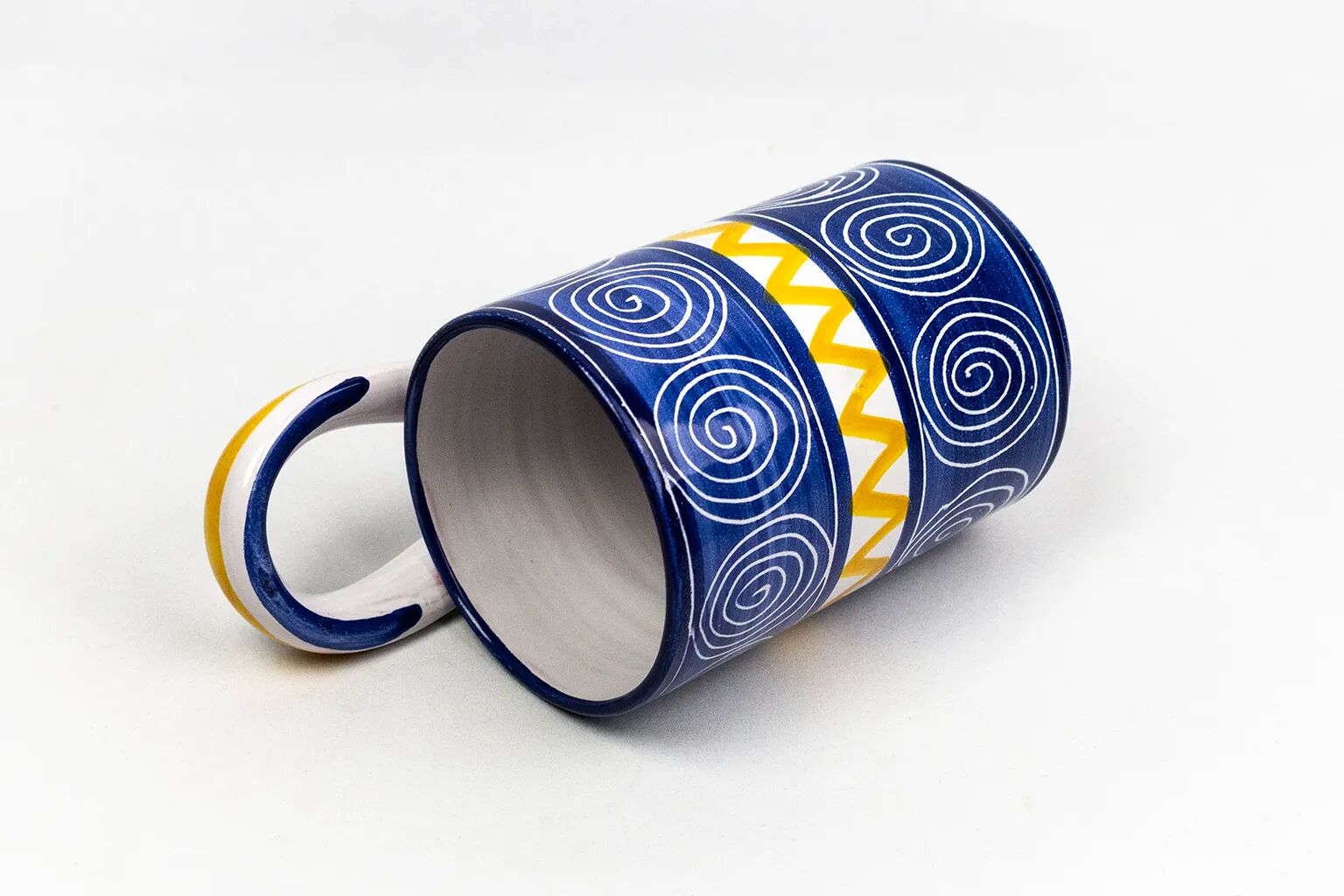 Robert Picault – Enamelled earthenware utensil holder in blue and yellow – Vallauris