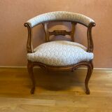 office armchair in walnut, nineteenth century, fully trimmed and reupholstered.