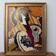 1960s Vintage Cubist Painting of Abstract Figures Composition Modernist, Framed