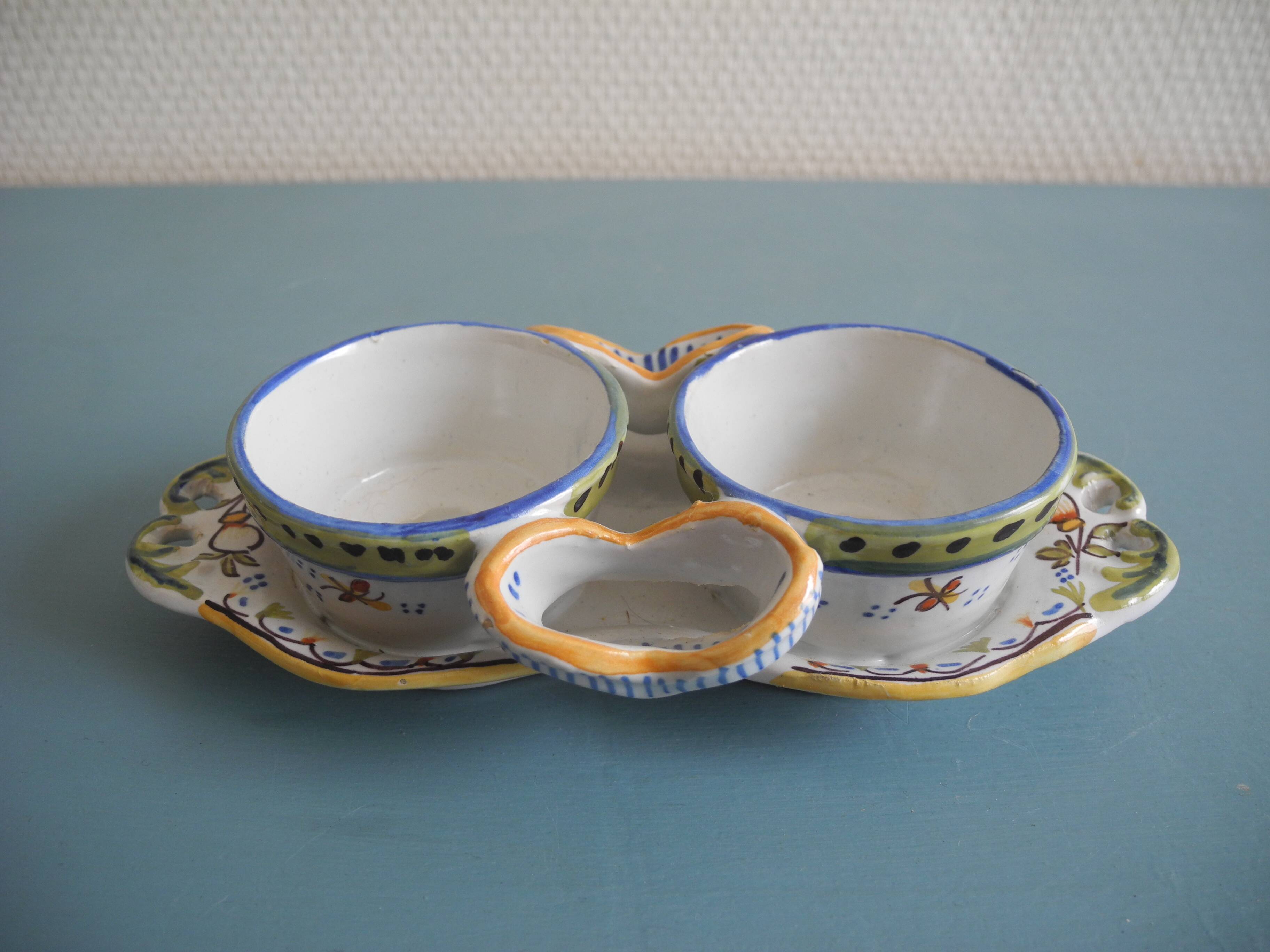 Salt cellar salt pepper cellar earthenware Desvres Géo Martel salt pepper cellar