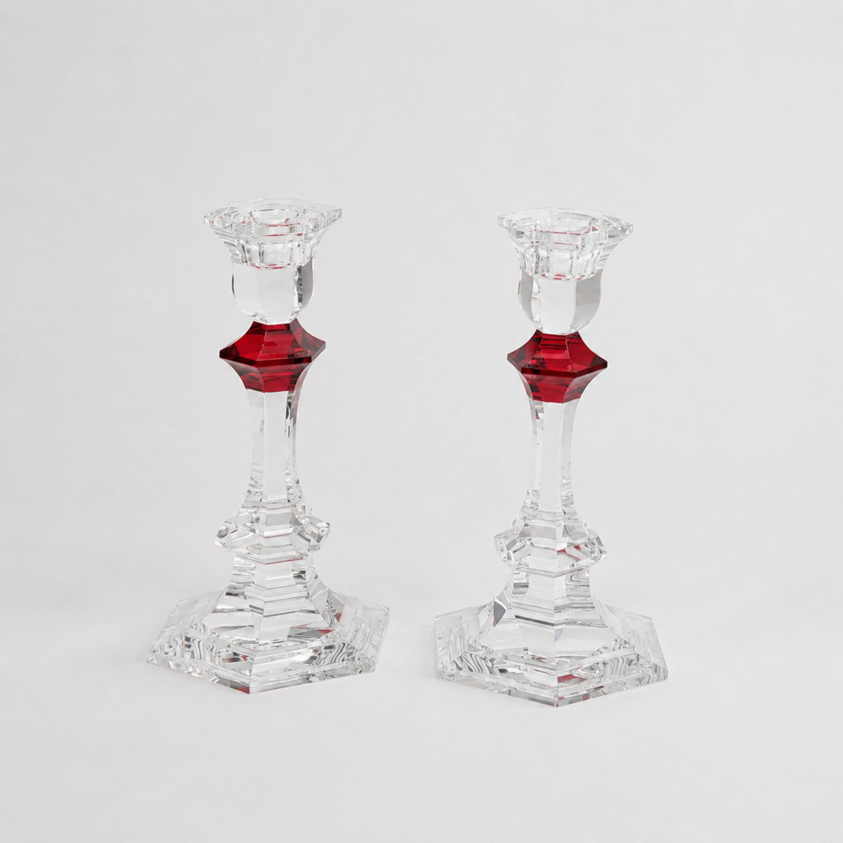 Baccarat - Candlestick (2) - Crystal, Glass - Harcourt candlestick Red
